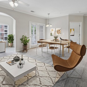 a large living room with a large window