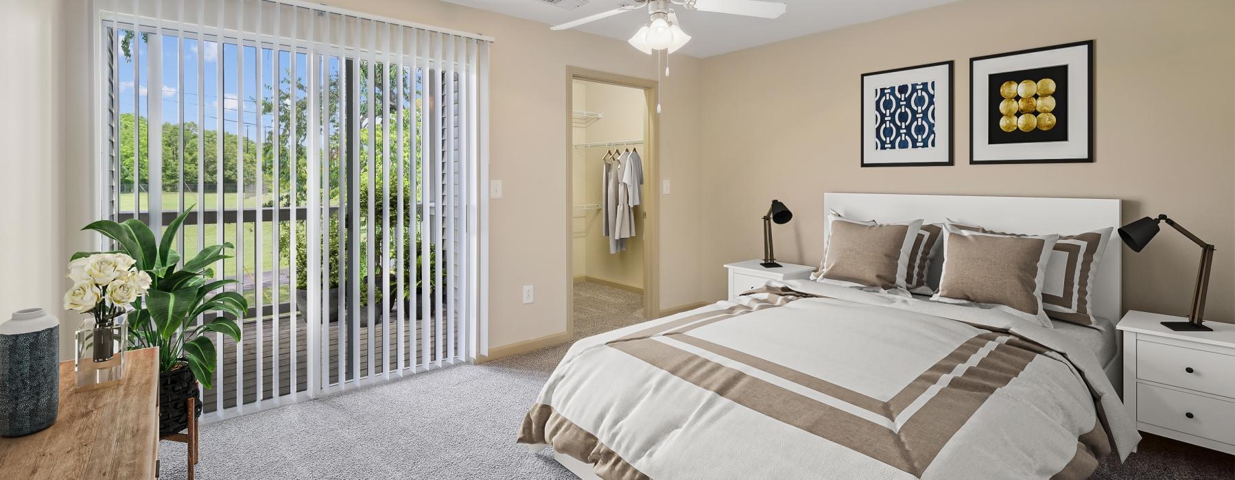 a bedroom with a large bed